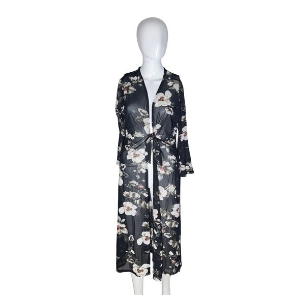 Ember Black Floral Sheer Kimono Duster – Size M - Picture 1 of 8